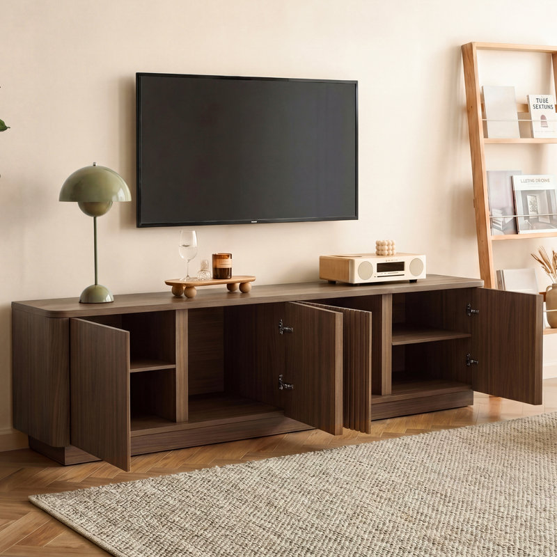 Carwell 79'' Mid-Century Modern Solid Wood Fluted TV Stand 