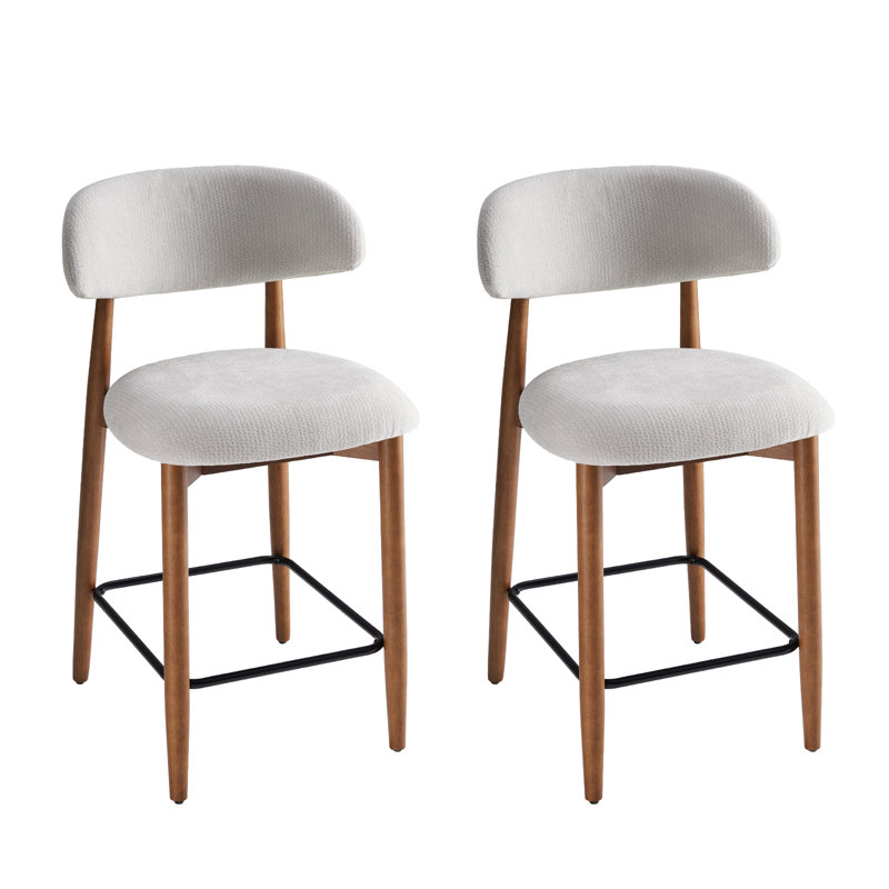 Upholstered Solid Wood Barstool Chair, Light Grey