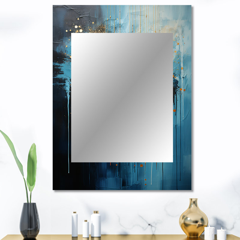 Moon Blue And Gold Cerulean Cycle Dreams II - Moon Decorative Wall Mirror, Blue Mirror, Printed Metal Art, 40" x 30"