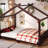 Full House Floor Bed With Support Slats, Solid Wood House Bed Frame For Kids, No Box Spring Needed And Opening Constructure, Espresso-947451813-947451814