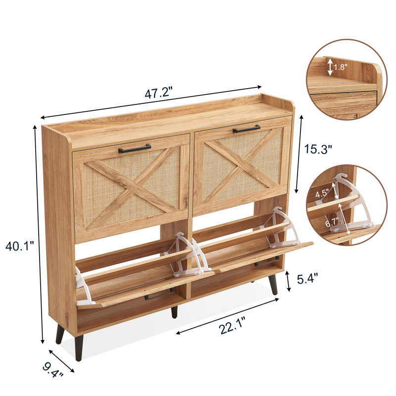 Chea Shoe Storage Cabinet with Adjustable Shelves, Natural Wood, 4
