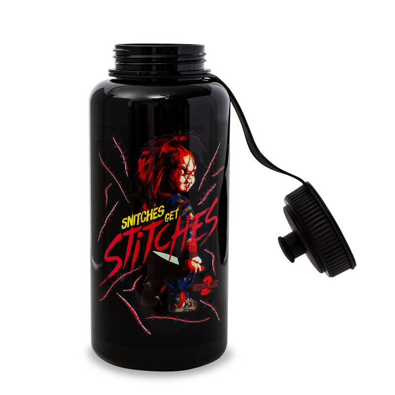 Child's Play 2 Chucky «Snitches Get Stitches», bouteille d'eau de sport de 34 onces
