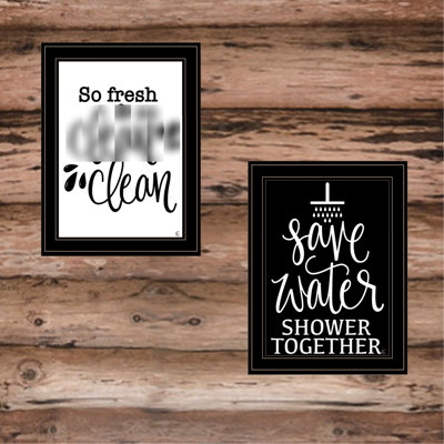 "Multicolor 'Clean/Shower Together' 2 Print, Paper With Black Frame, Ready To Hang, Fearfully Made Creations , Hang
