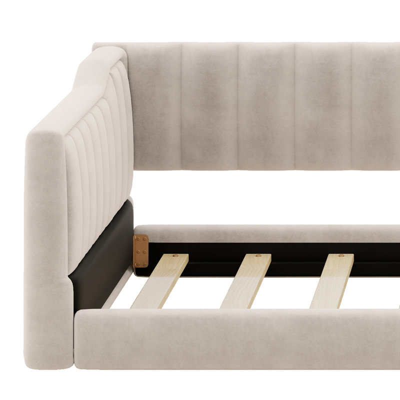Upholstery Daybed And Side Storage Pocket, Beige