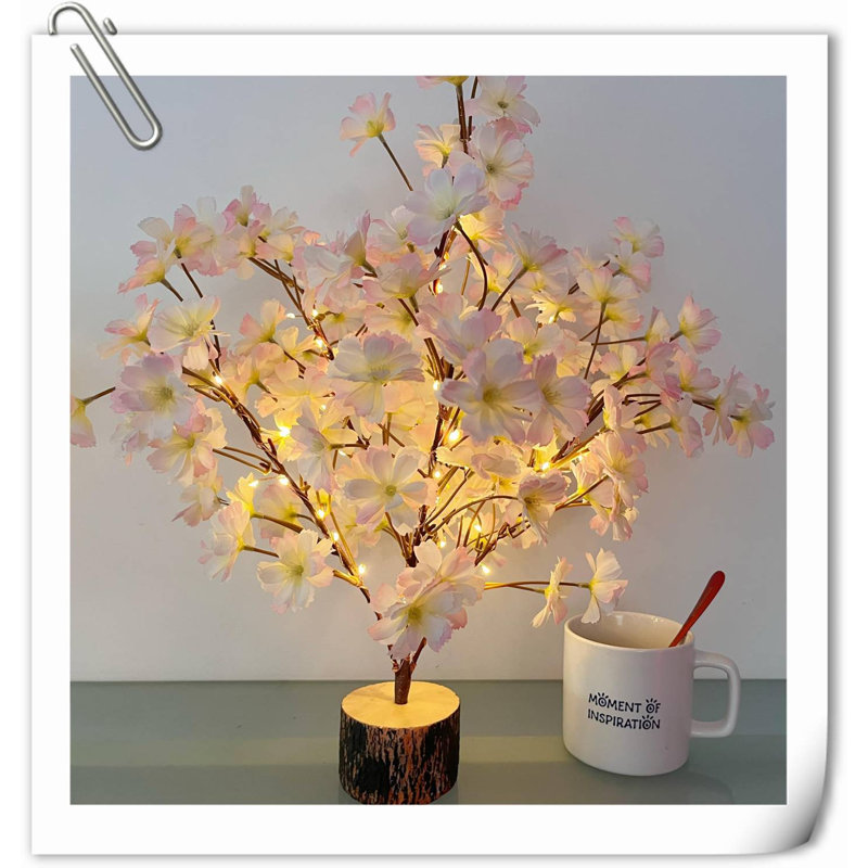 Arbre artificiel pour la décoration de table, bouleau de 2 pi avec lumières DEL, lampe pour arbre de fée blanc chaud pour la maison, centre alimenté par pile, minuterie