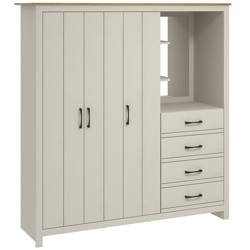 Limestone 3-Door Combi Fitment Wardrobe, Light Grey