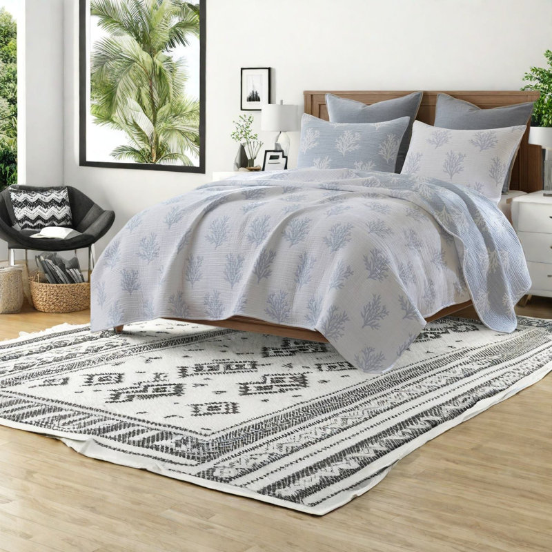 Ensembles de literie réversibles pour lit double et queen, couette bleue en mélange de coton pour la maison