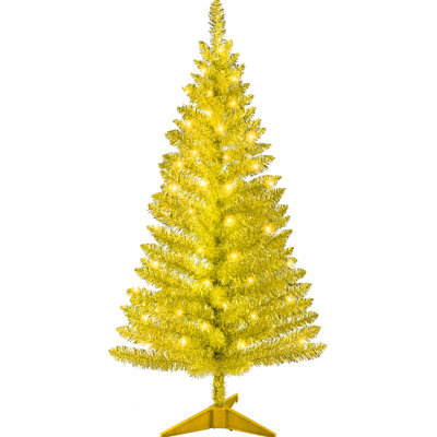 Arbre de Noël doré de 4 pi avec 50 lumières et 122 pointes pour table de salle à manger artificielle
