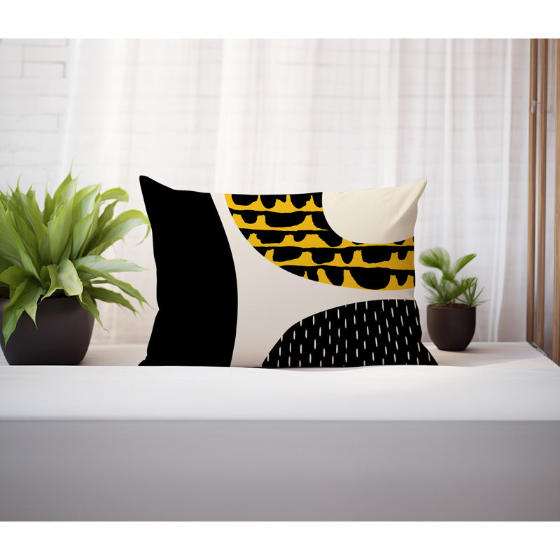 Coussin lombaire réversible intérieur / extérieur Vikka, H 14 po x l 20 po, Jaune / noir / blanc cassé