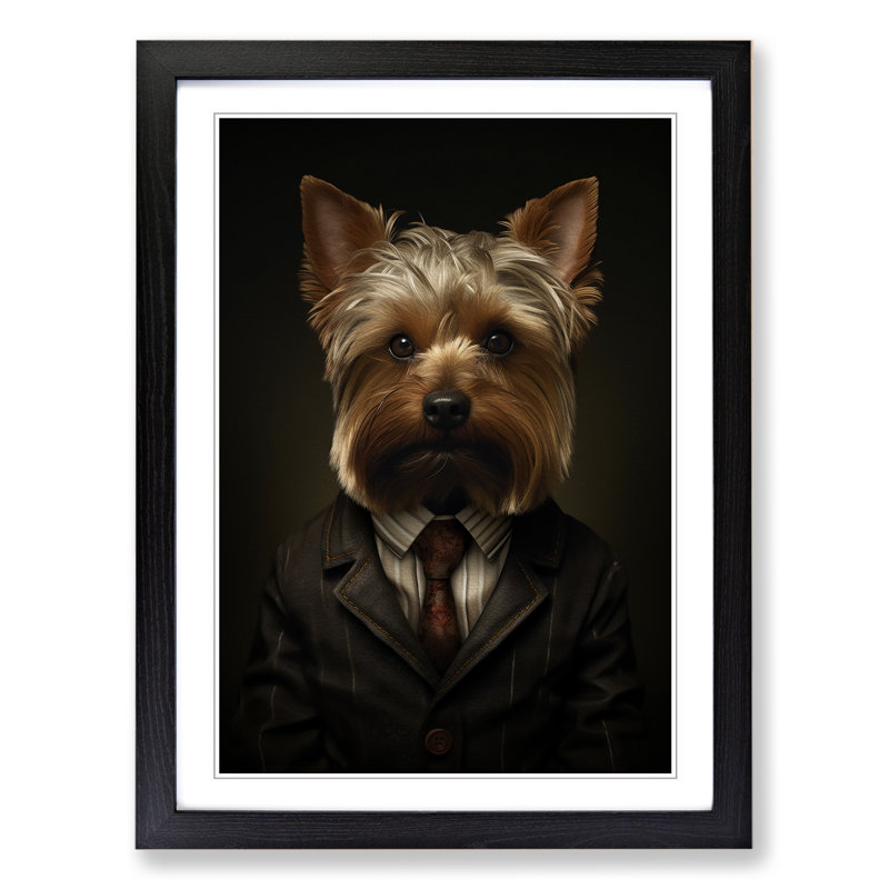 XYZ-FRM-V1223-1718 Yorkshire Terrier Dadaism - Single Picture Frame Print on Wood, Black, 46cm H x 34cm W x 2cm D