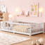 Lit double sur pied Montessori avec porte et barrière de sécurité, blanc-122494196-122494197