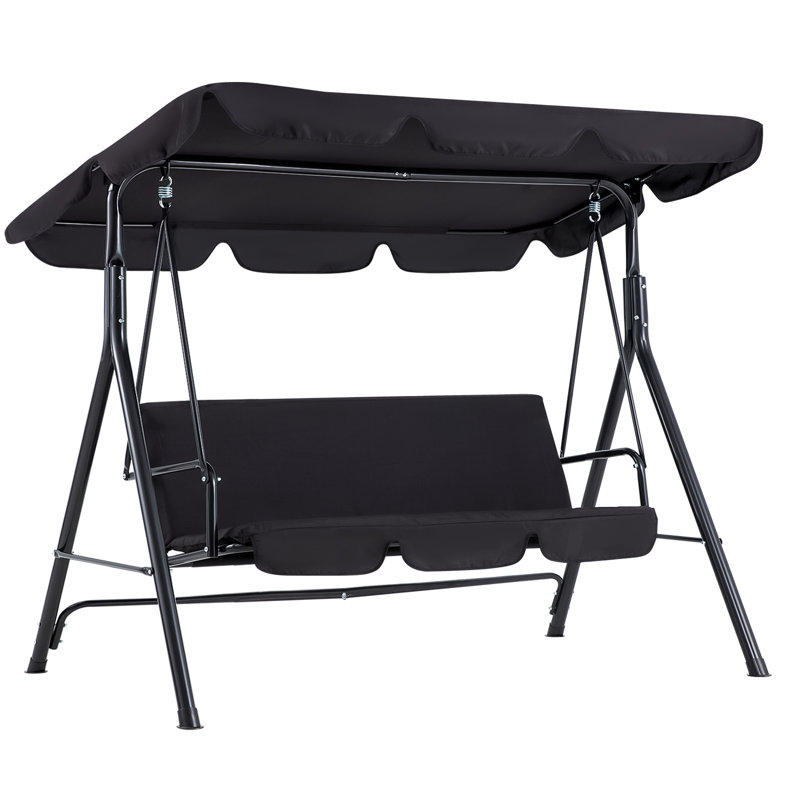 3 Person Porch Swing with Canopy, Dark Black