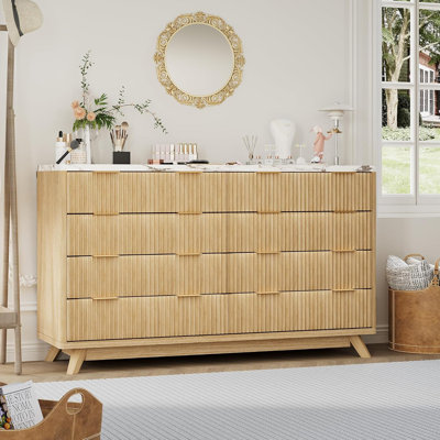 Fluted 8 Drawers Dresser for Bedroom, 54" Wide Modern Chest of Drawers, Curved Profile Design, Wood Storage Cabinet Organizer for Bedroom, Living Room, Hallway