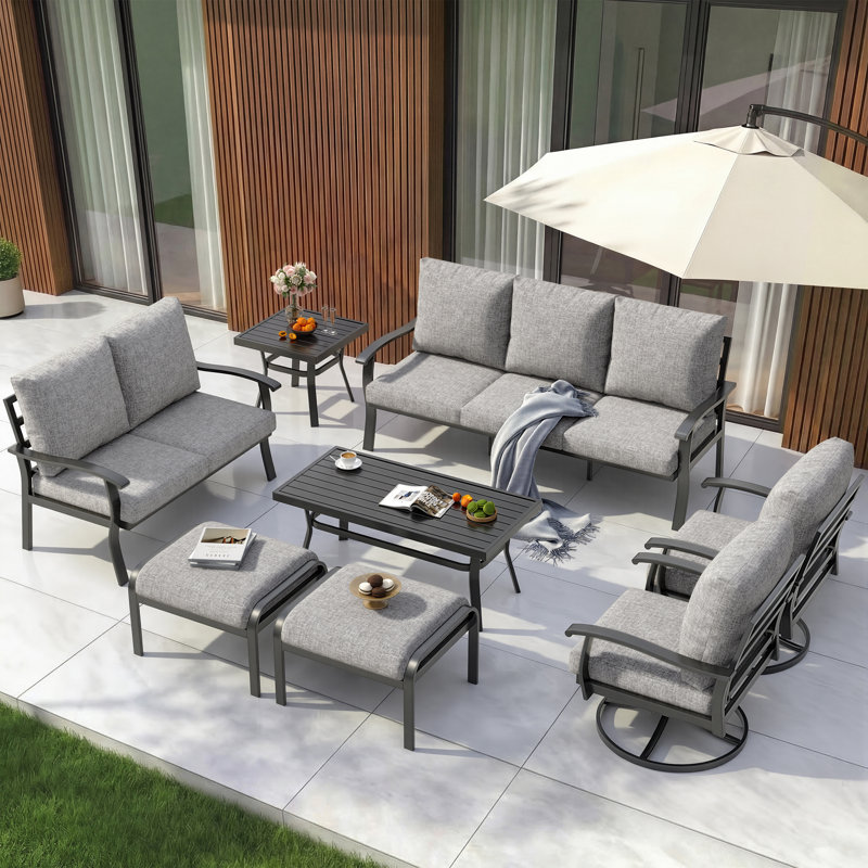 8 PCS Outdoor Metal Conversation Set For 9 Person, Gray