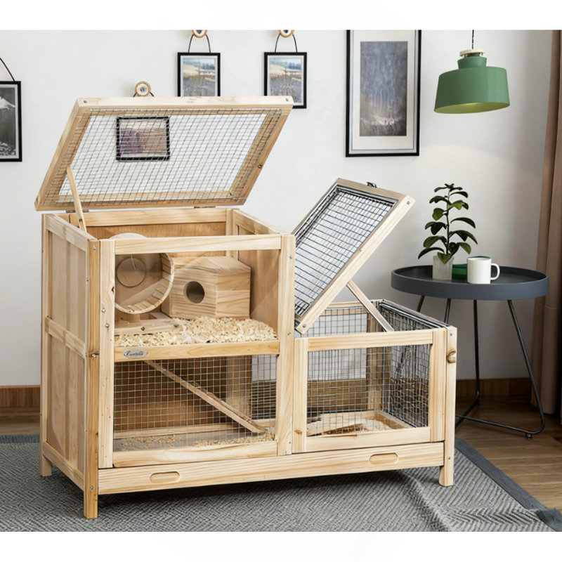 Cage à hamster en bois à 2 niveaux