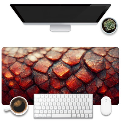 Desk Mat, Red Fire Dragon Scales Desk Pad, Cool Dragon Large Gaming Mouse Pad for Desk, Extended Big Computer Keyboard Mouse Pad with Non-Slip Base and Stitched Edge, 11.8 x 27.6 inComes with a pure white mug as a gift