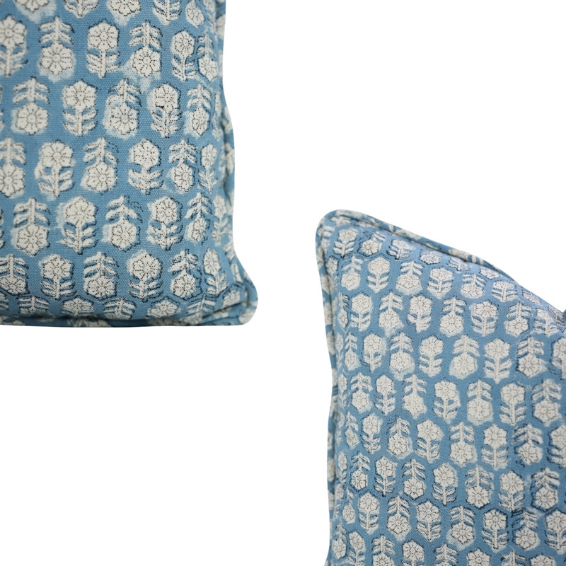 Housse de coussin à motif de passepoil fabriqué à la main Fab Divine - Tulsi Buti, Rectangle H 14 po x l 20 po