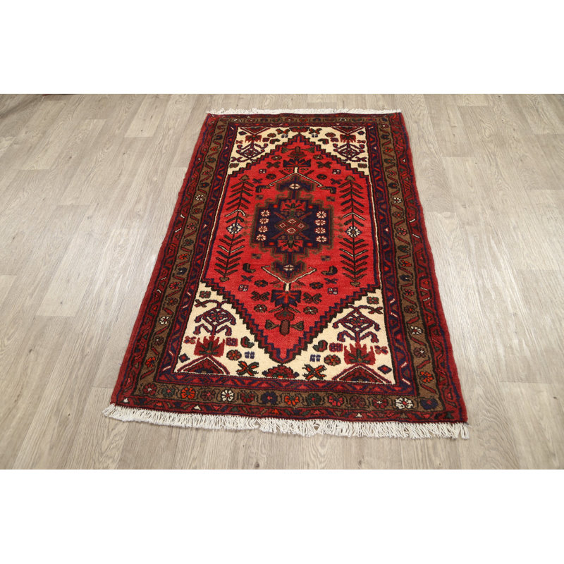 Tapis unique en laine noué à la main style années 1990 de 3 pi 1 po x 4 pi 8 po Giller