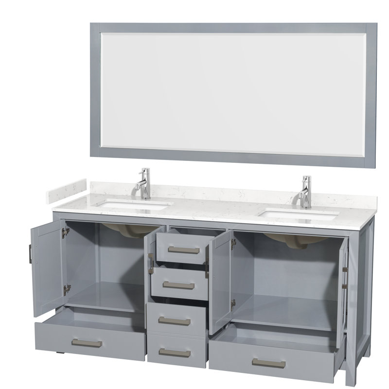 Sheffield 72'' Gray Double Bathroom Vanity with Carrara Marble Top