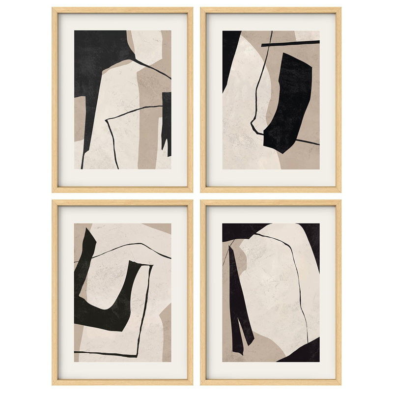 «Neutral Abstract Line Illustration Relax Minimalist Modern Décoration murale», 4 pièces, Naturel, H 14 po x l 11 po
