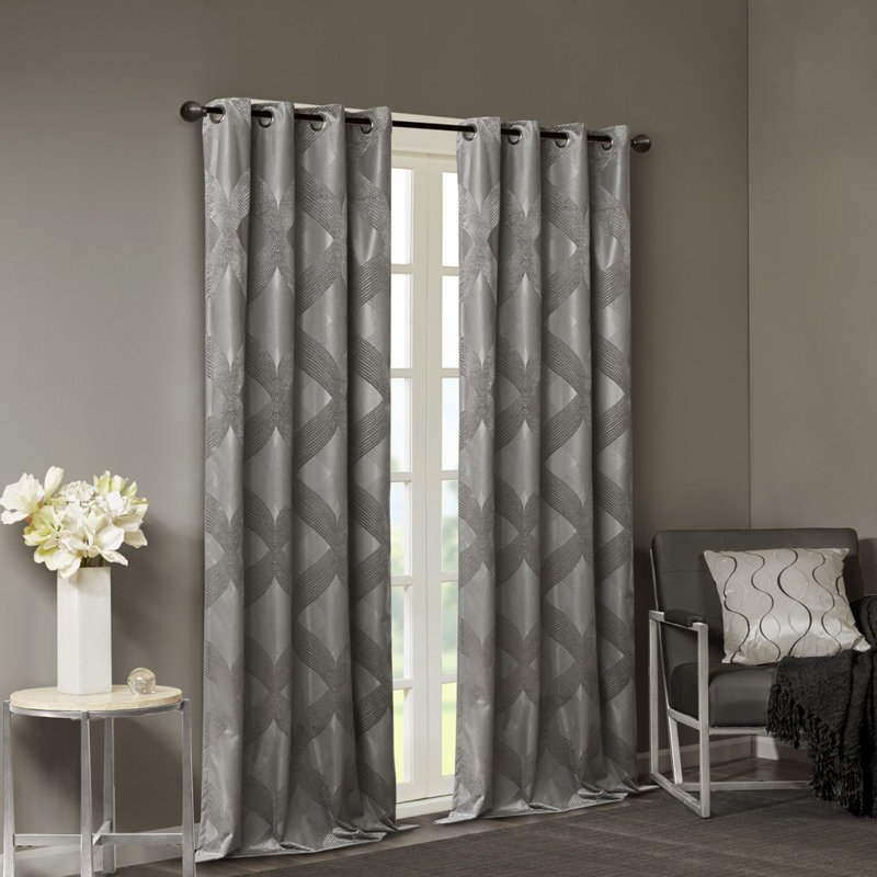 Rideau occultant en jacquard, Gris anthracite, L 50,2 po x L 108,06 po