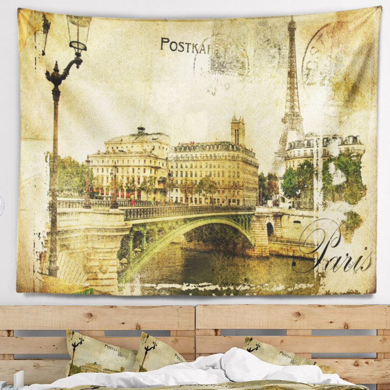 Paysage urbain abstrait paris tapisserie, H 32 po x l 39 po