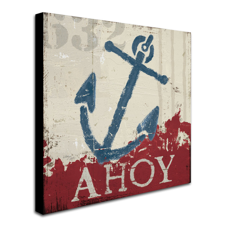 Nautical Red and Blue Anchor Canvas Wall Art 24'' x 24''