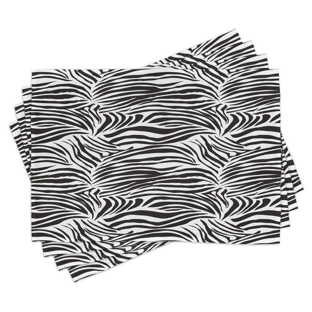 Platzdeckchen 4er-Set, Wilde Zebra-Linien, Schwarz-Weiß