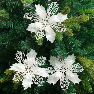 10 pièces de fleurs de Noël scintillantes à motif de poinsettias rouges 4 po