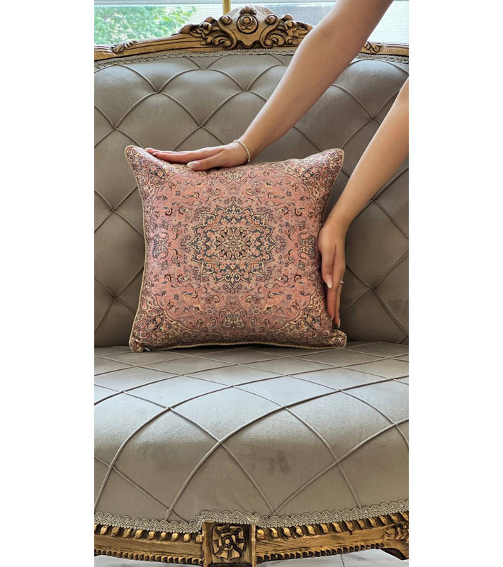 Square Pillow Cover & Insert, 16" H x 16" W, Pink/Blue/Brown Oriental