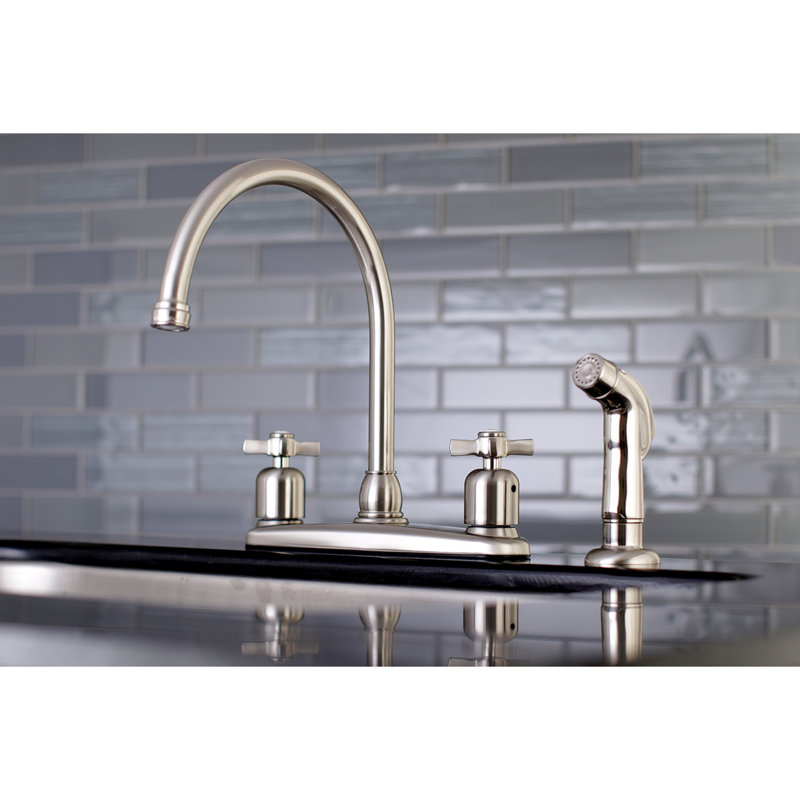 Kingston Brass Millennium Two-Handle 4-Hole 8" Centerset Kitchen Faucet with Side Sprayer, Brushed Nickel