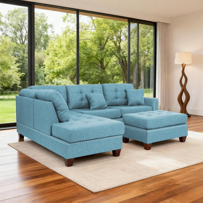 Ensemble modulaire réversible 3 pièces avec méridienne et repose-pieds
