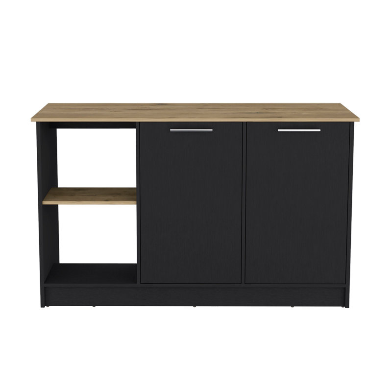 59" Long Kitchen Island with Open and Closed Storage Kitchen Cabinet with Interior Shelves, Modern Kitchen Prep Table, Dining Table, Bar Table for Kitchen and Dining Room