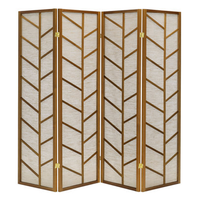 Room Divider Screen With Jute Insert Geometric Cutout Wood