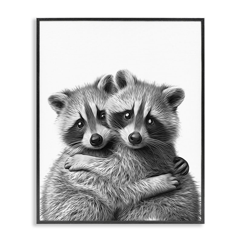 Deux ratons laveurs étreints, art giclée par Annalisa Latella, Giclée encadrée noir minuit, H 30 po x l 24 po