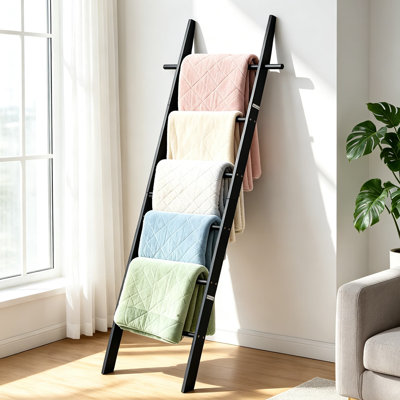 Échelle de couverture en bois de ferme avec crochets amovibles, porte-serviettes décoratif rustique, support à plusieurs niveaux pour couvertures, courtepointes, serviettes et décor de salon ou de salle de bain