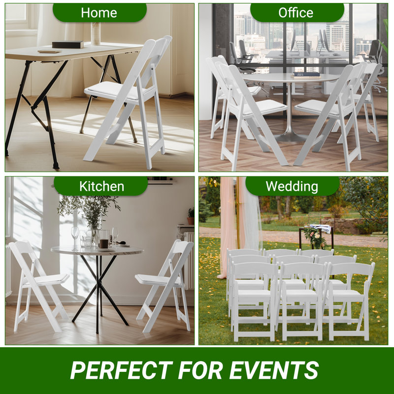 Ensemble de 4 chaises pliantes rembourrées en plastique blanc, Blanc