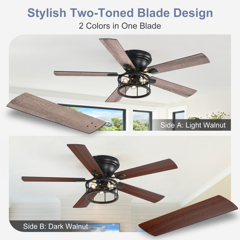 52" Flush Mount Ceiling Fan Light and Remote,Quiet Reversible DC Motor,E12 Base,Pull Chain, Remote
