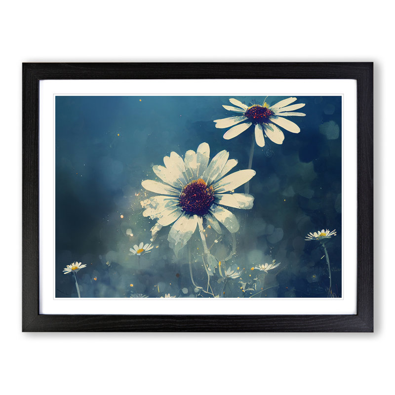 Glamorous Daisy Flowers - Framed Print, 46cm H x 64cm W x 2cm D, Black