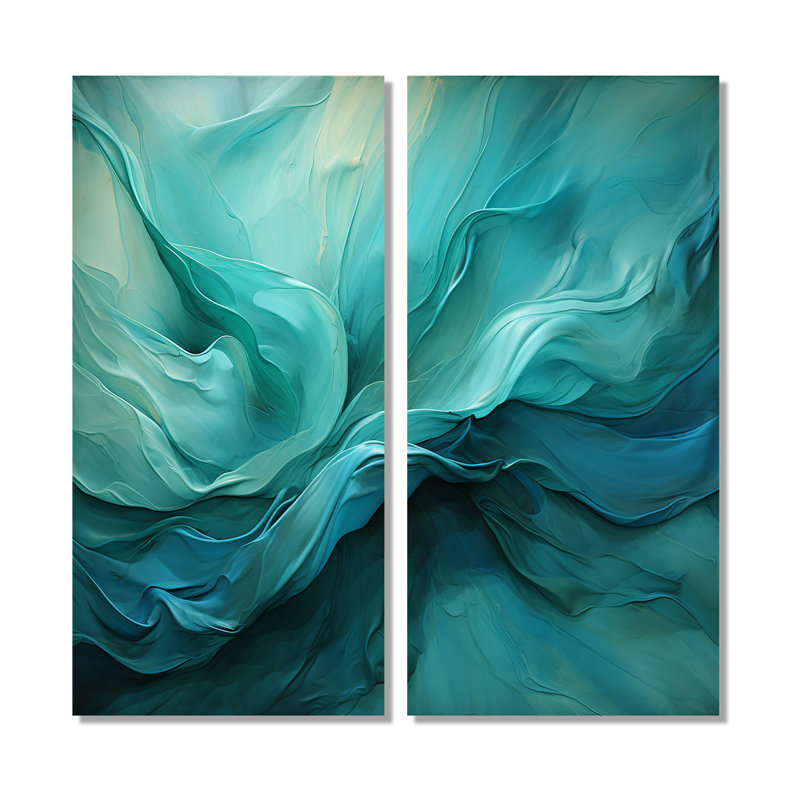 Chrissi Turquoise Tranquility V - ensemble de 2 reproductions d'art moderne sur toile, 32" H x 32" W, Wrapped Canvas