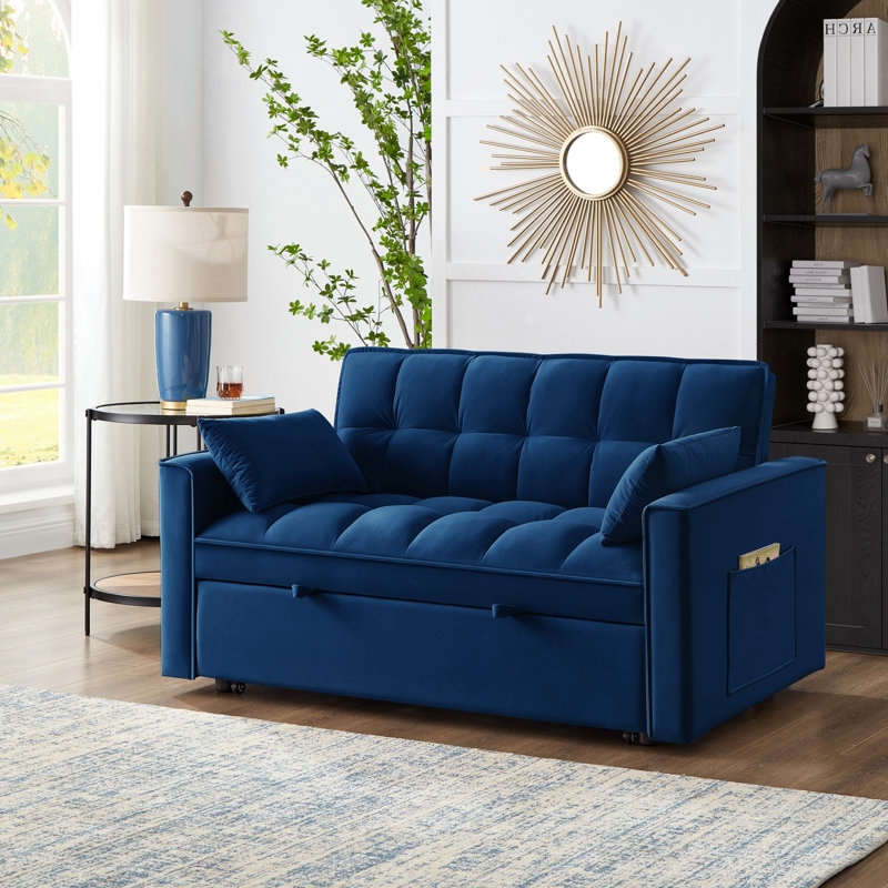 Cubbindall Upholstered Convertible Sofa Bed,Sleeper Sofa,Velvet Sofa,Modern Sofa,Accent Sofa, Navy Velvet 2