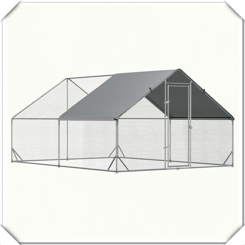 Grande cage à poules en métal avec couvercle imperméable et anti-UV PawHut, H 79,2 po x l 117,6 po x P 157,2 po