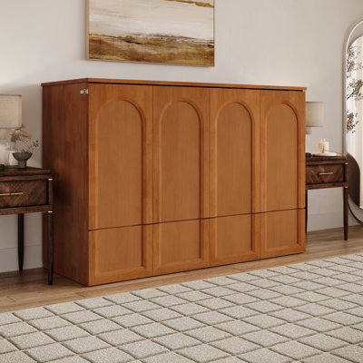 Athena Wood Murphy Bed Chest with 6" Mattress, Storage Drawer, and Built-in Charger