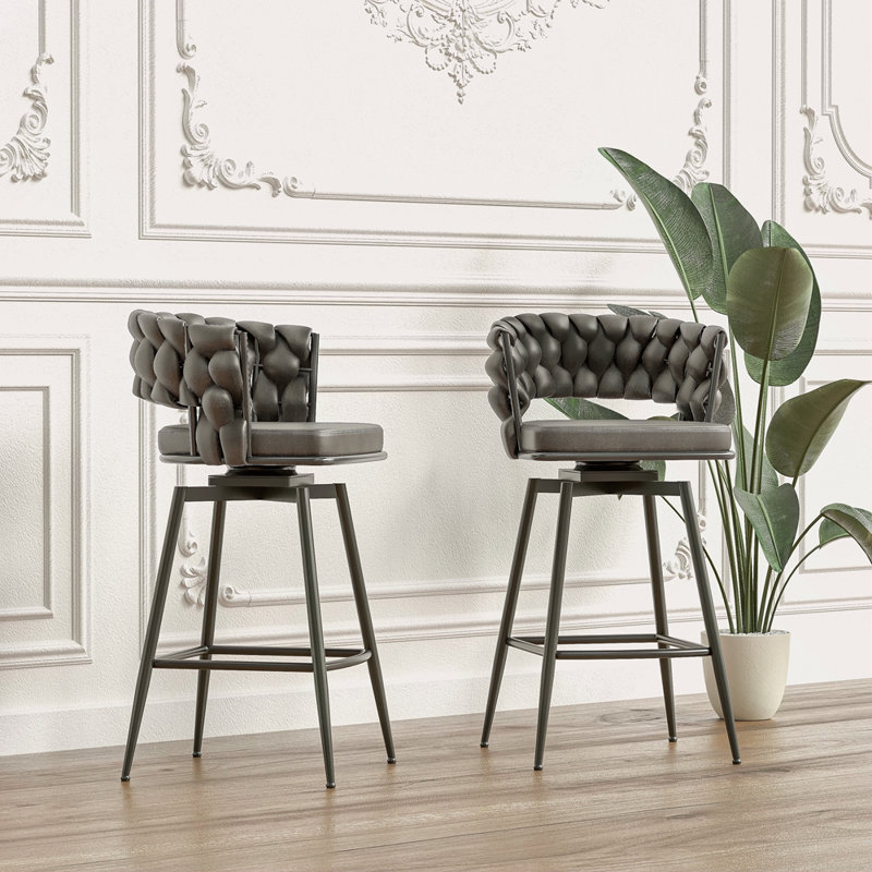 Ensemble de tabourets de bar 28 po en cuir technique 28 po avec tabourets de bar sans pieds réglables, 360 tabourets de bar pivotants avec repose-pieds