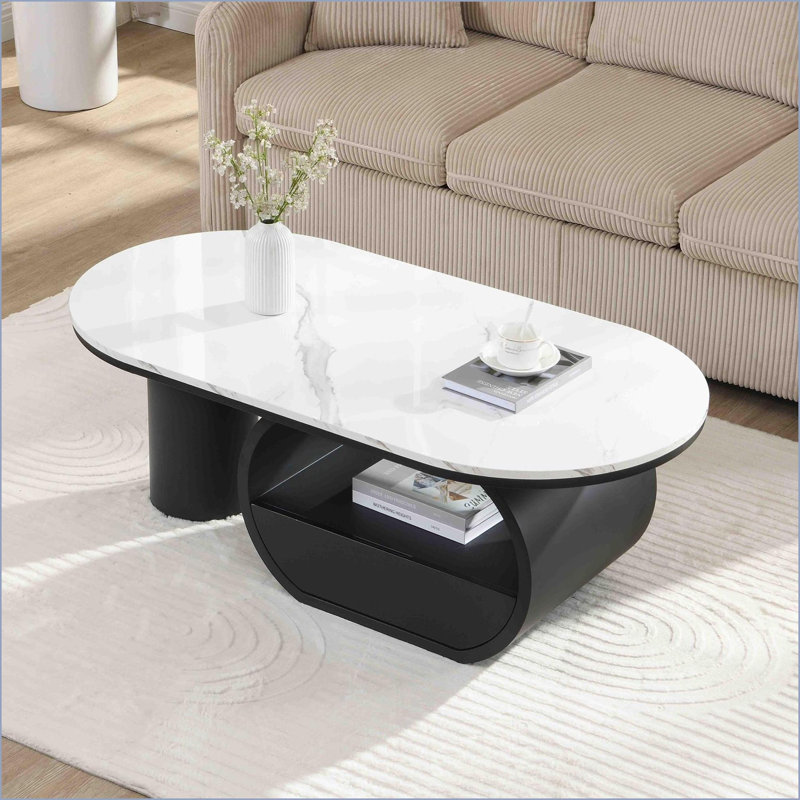 Table basse ovale à structure en métal avec tiroir de rangement, 47,24 po d'économie d'espace pour le salon, facile à assembler