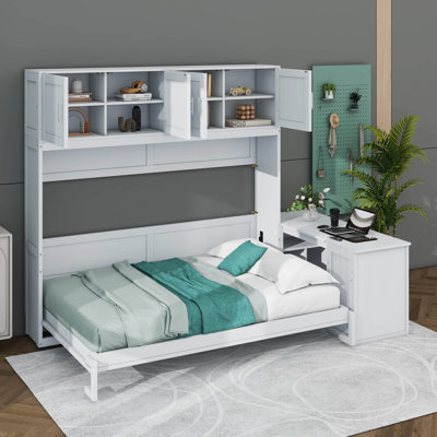 Grand lit escamotable avec bureau et tablettes