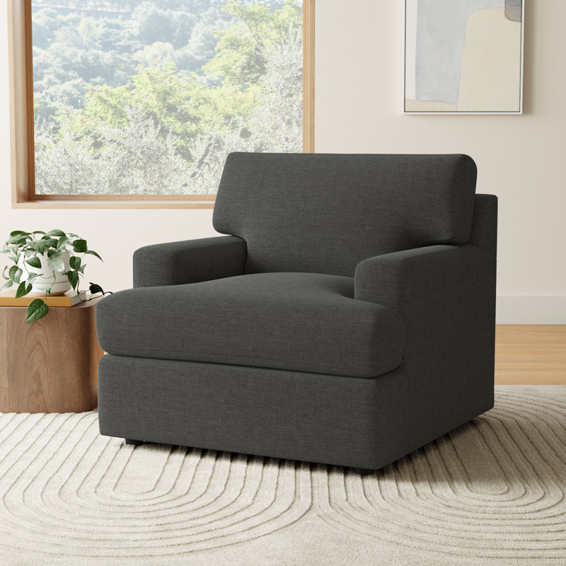 Cleo Upholstered Custom Accent Chair, Zuma Charcoal Textured Linen