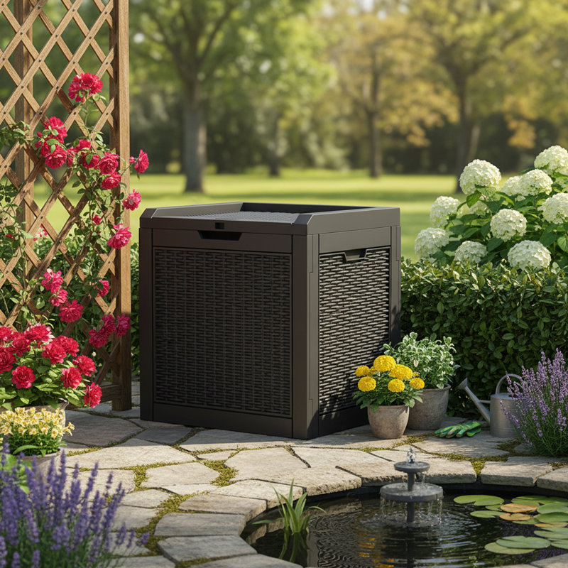32 Gallon Water Resistant Resin Deck Box with Lockable Lid for Garden Tools, Pool Supplies, Black