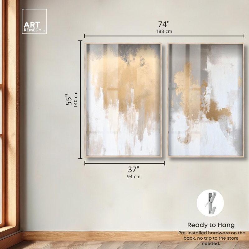 «Tranquility pair art», ensemble de 2 panneaux par Shadowbox , Crème, crème, H 55 po x l 37 po