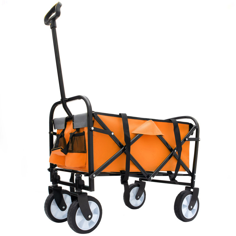 Chariot pliable à roulettes pliable avec roues, Orange, 37.4" H x 26" W x 17.3" D